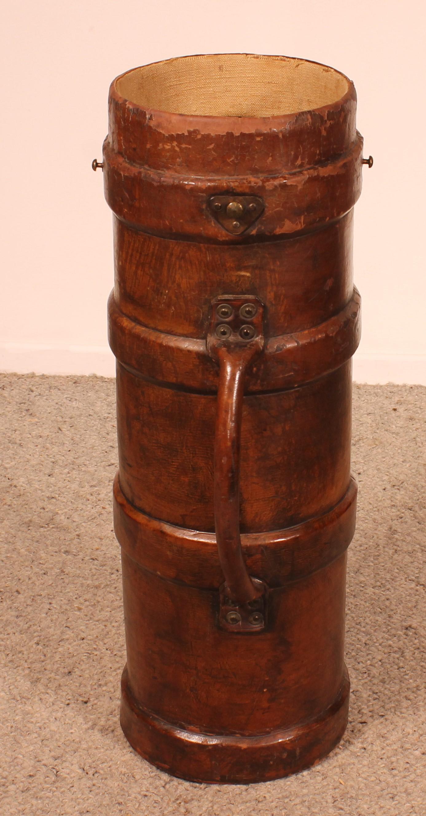 Leather A Late 19th Century Army Shell Case Possible Umbrella Or Stick Stand For Sale