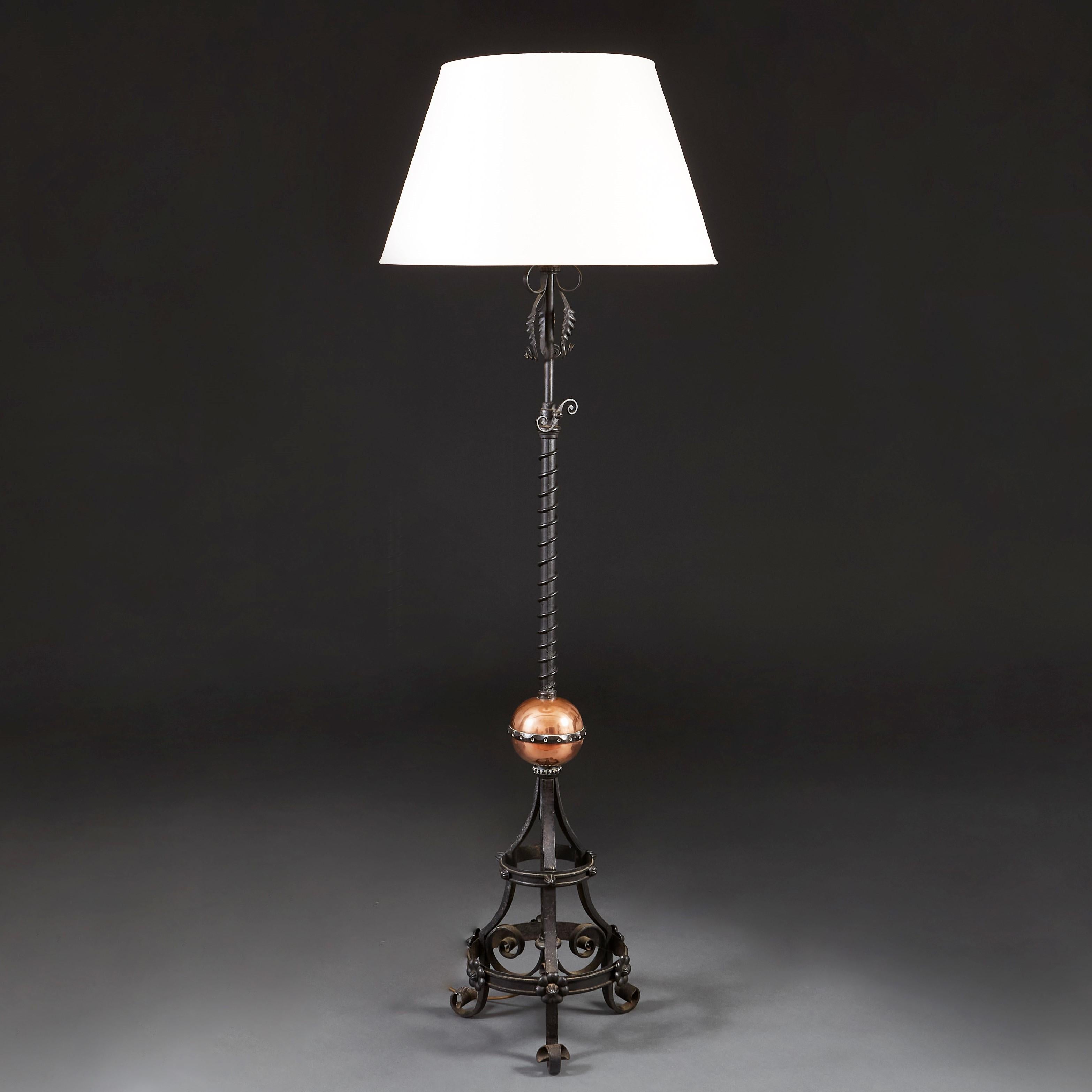 Ebonized Late 19th Century Arts & Crafts Ebonised Iron Standard Lamp with Tripod Base