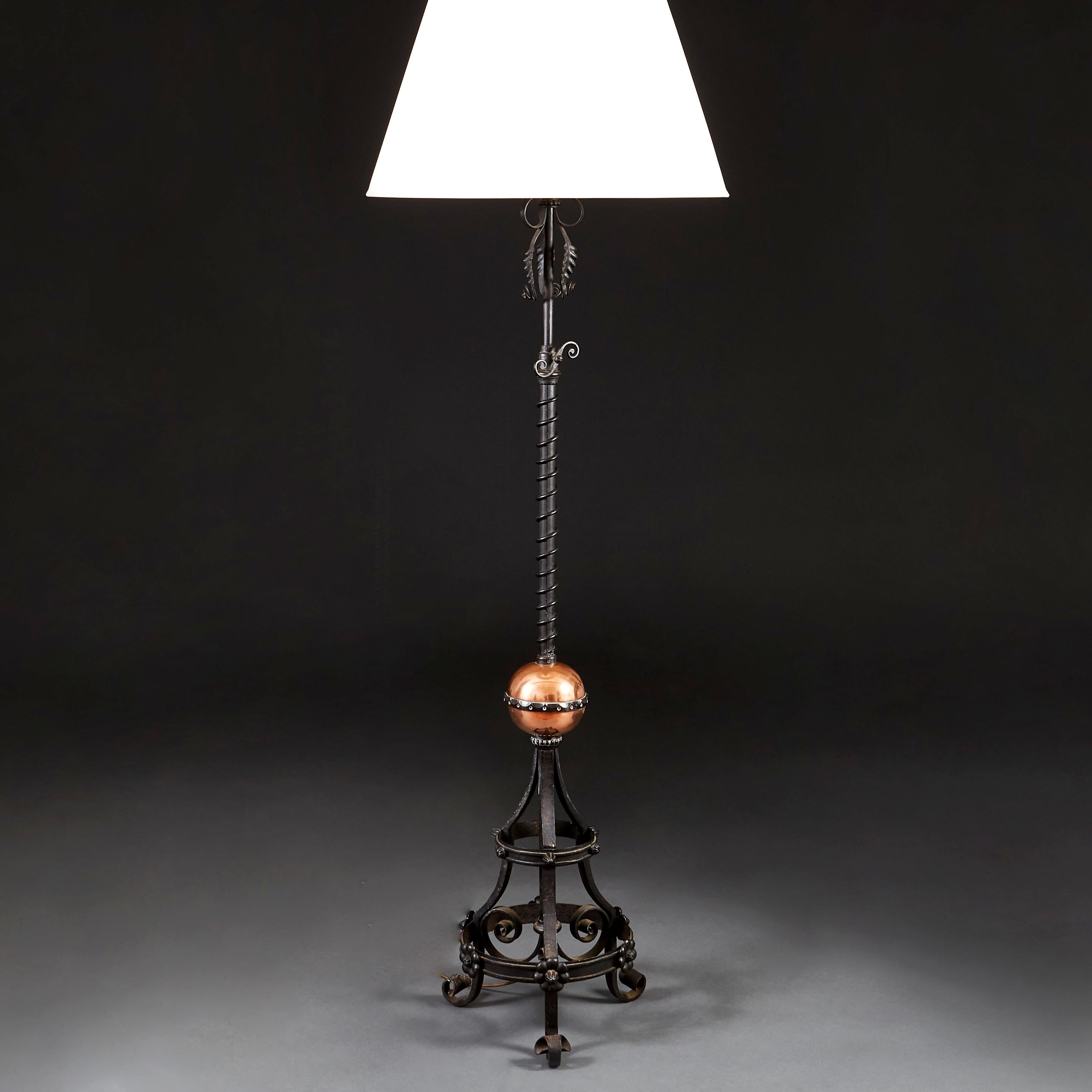 Late 19th Century Arts & Crafts Ebonised Iron Standard Lamp with Tripod Base In Good Condition In London, GB