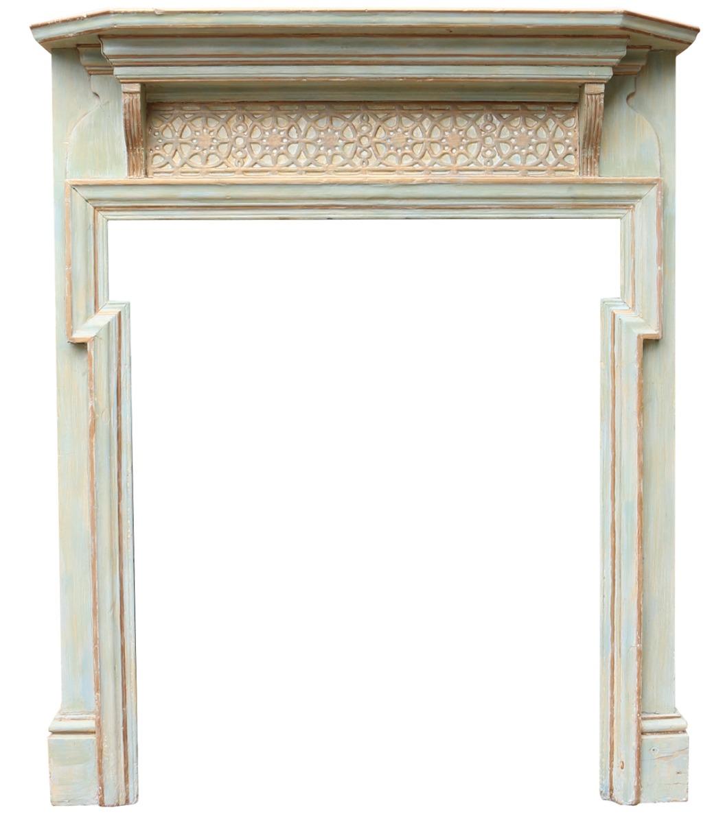 This fire surround is painted with mottled green and cream paint with the details highlighted in gold.

Additional Dimensions:

Opening Height 106 cm

Opening Width 82.5 cm-90 cm

Width between outside of legs 115.5 cm.