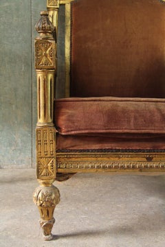 Late 19th Century Bergere French Carved Giltwood Armchair Gilt Throne Chair