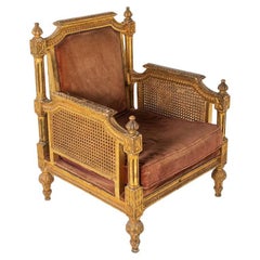 Late 19th Century Bergere French Carved Giltwood Armchair Gilt Throne Chair