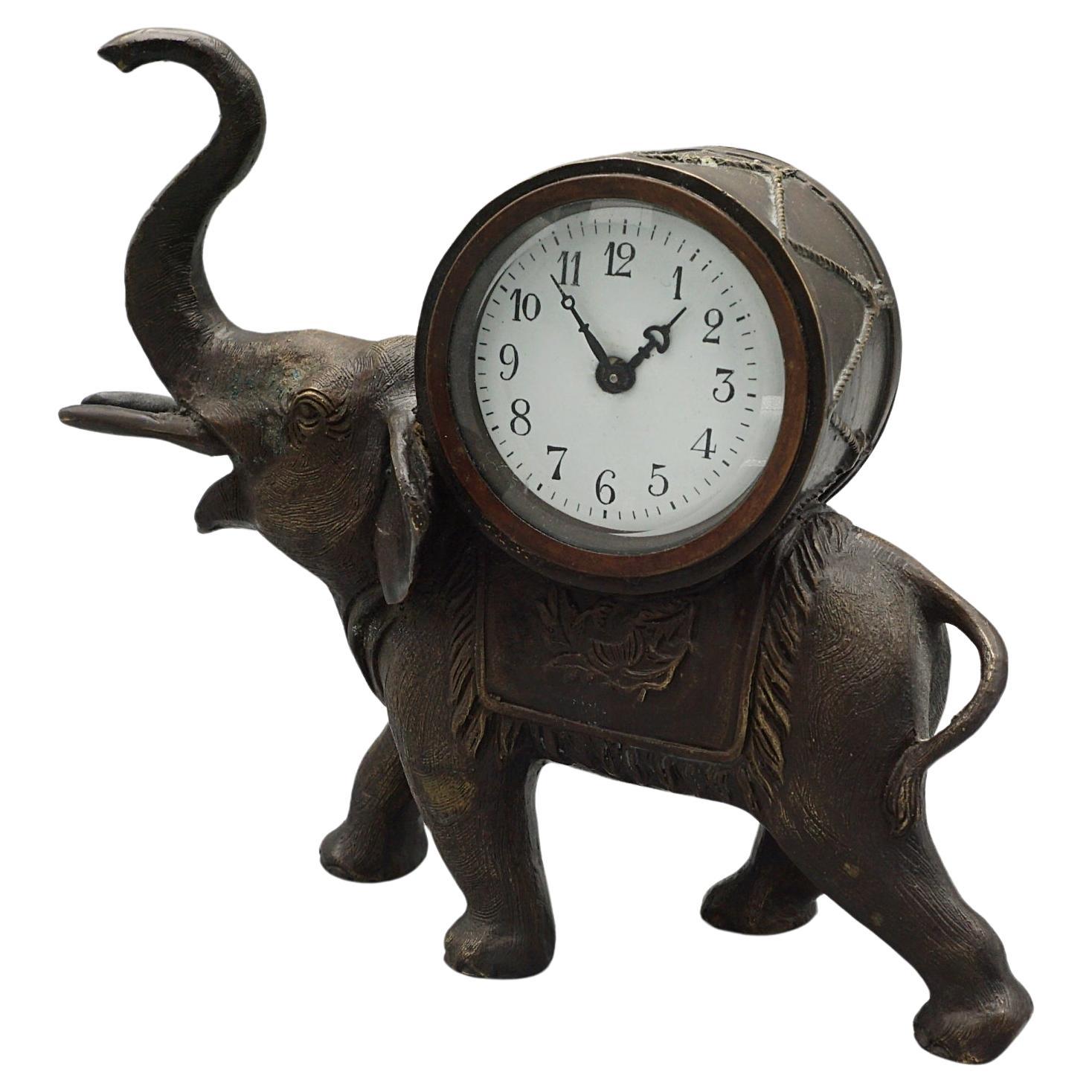 Late 19th Century Bronze Elephant Mantle Clock, French 1900 For Sale