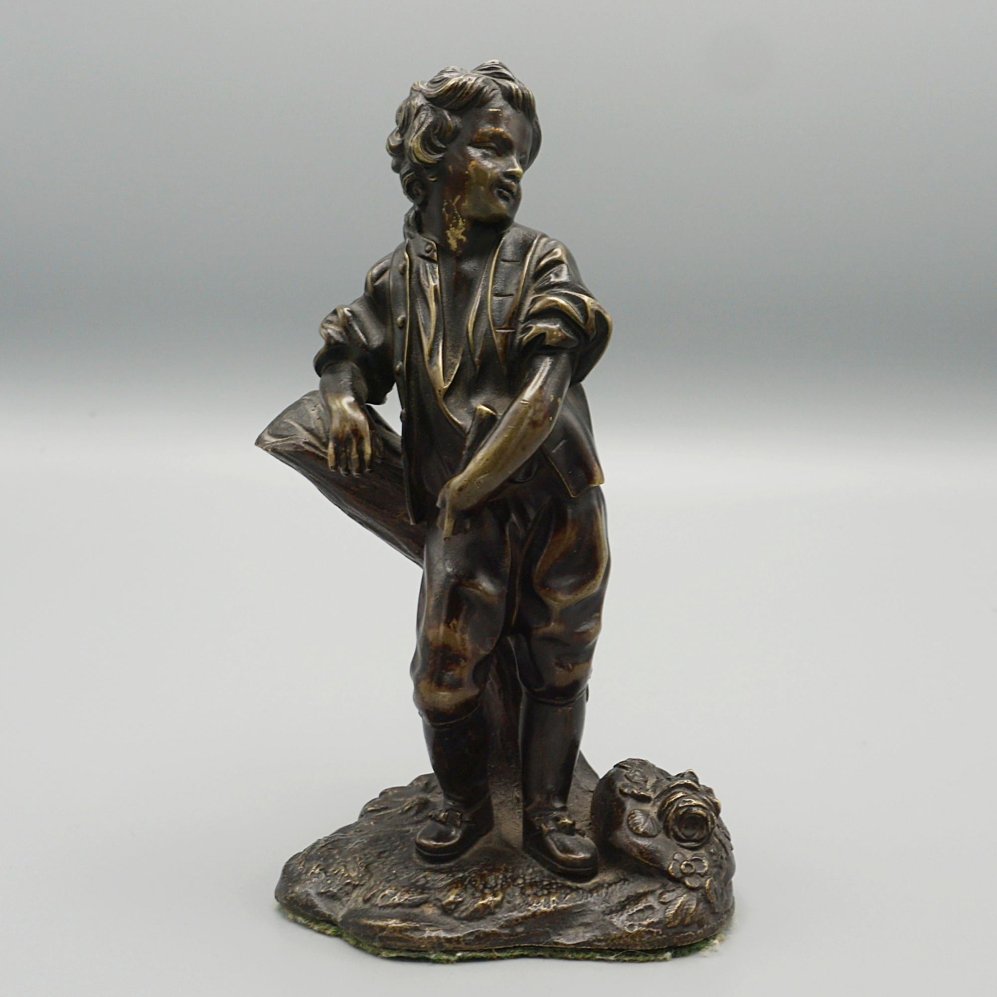A late 19th century bronze study of a farm boy leaning on a tree stump. Excellent rich brown patination. Unsigned. 

Dimensions: H 17.5cm  W 10cm D 7cm

Origin: French

Date: Circa 1880

Item Number: 1503242
