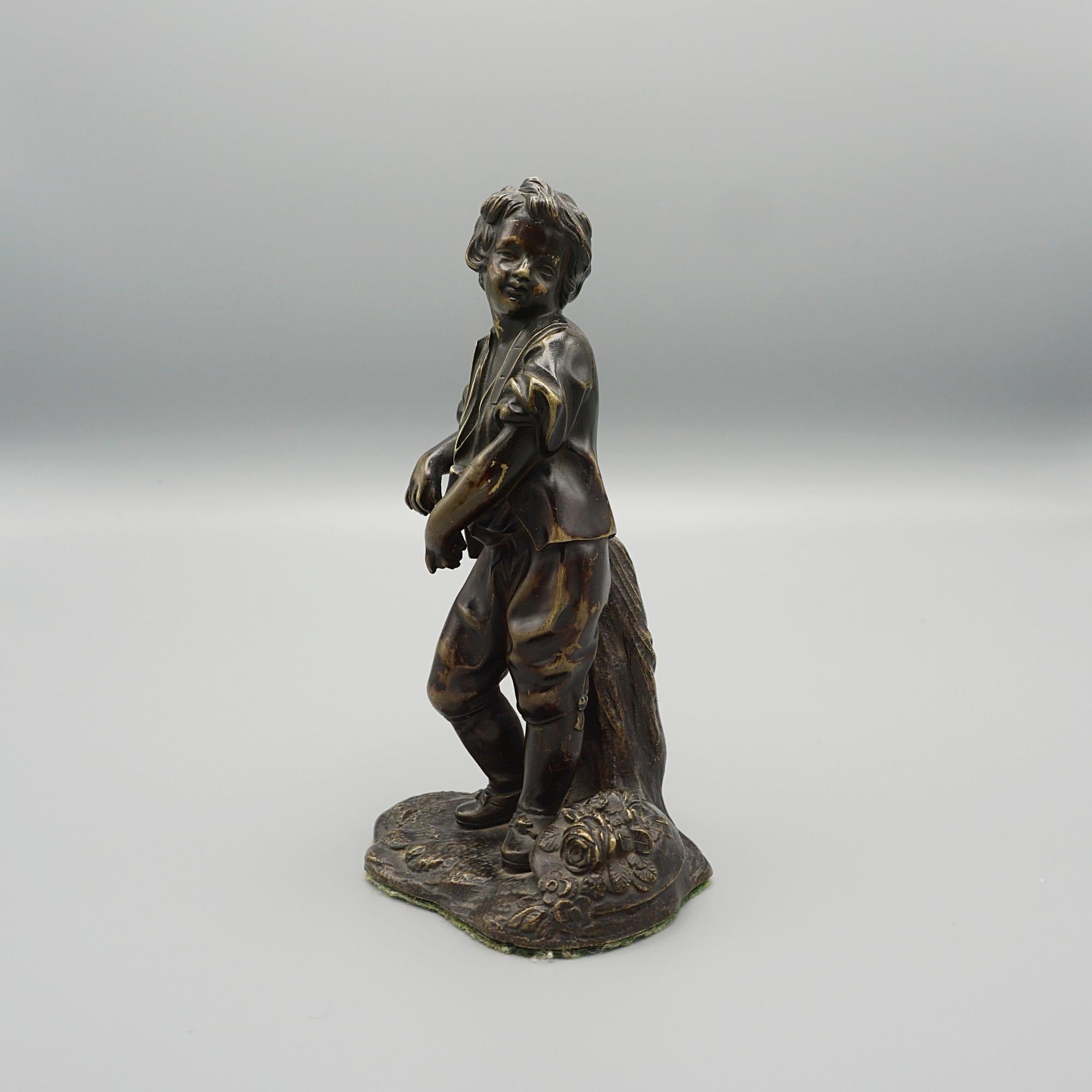 Fin du 19e siècle Figure en bronze d'un garçon de ferme Français 1880 Bon état - En vente à Forest Row, East Sussex