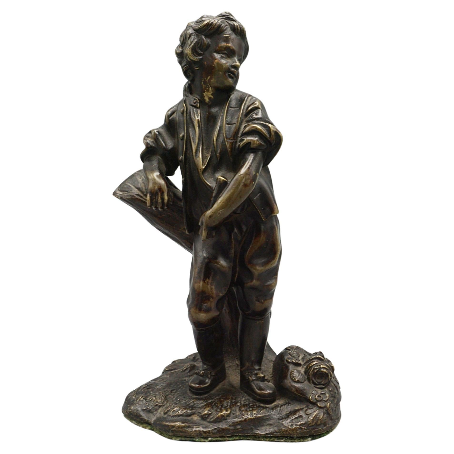 Fin du 19e siècle Figure en bronze d'un garçon de ferme Français 1880 en vente