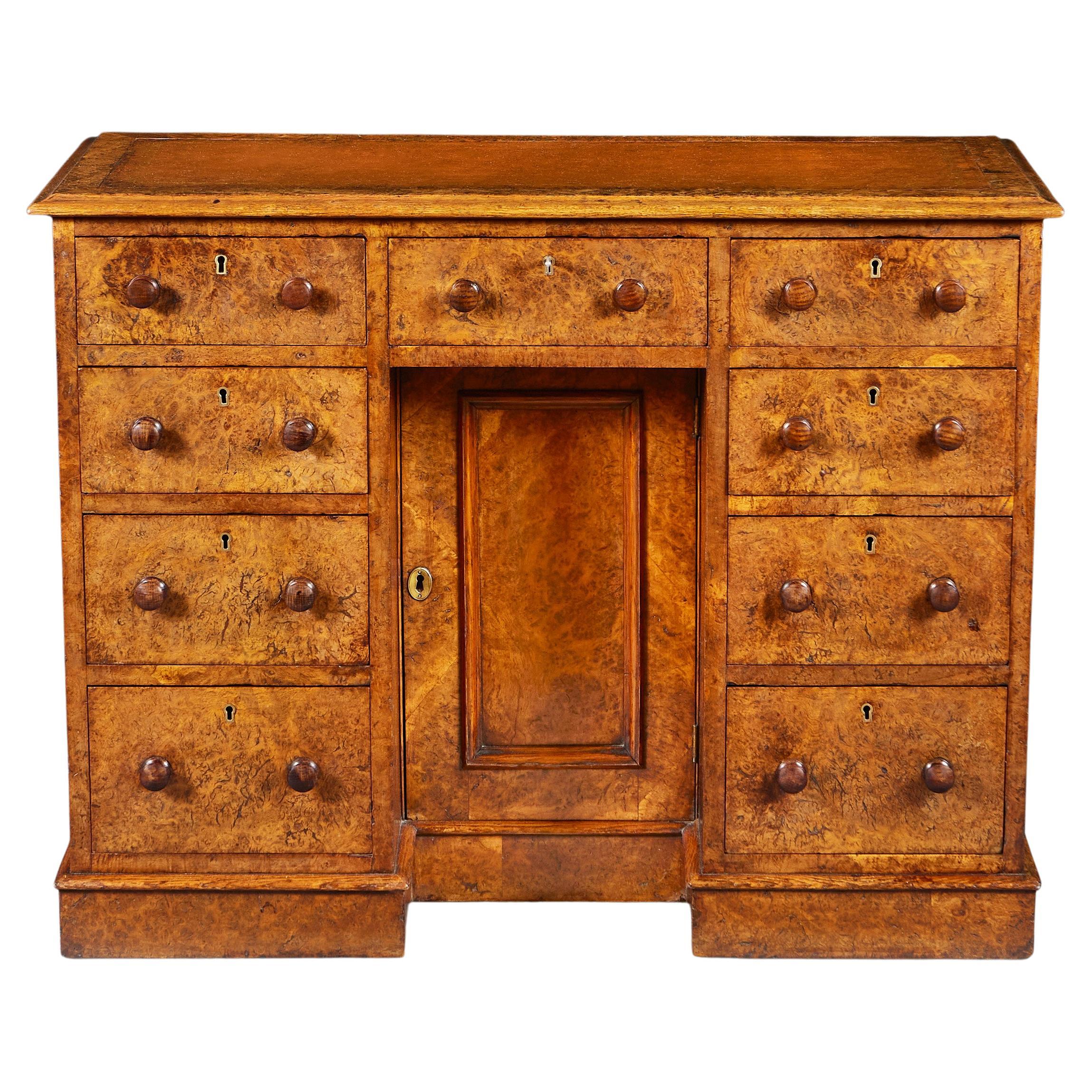 Late 19th Century Burr Oak Kneehole Desk For Sale