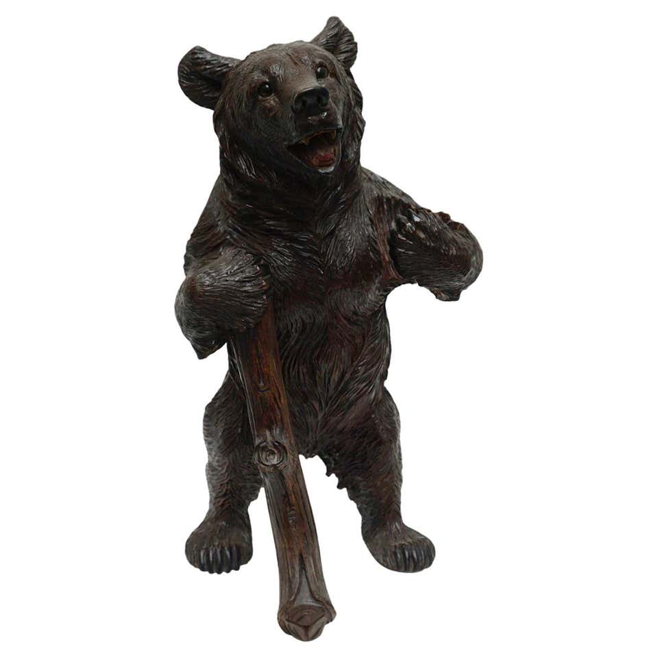Swiss Black Forest Carved Wood Roaring Bear Sculpture from the Late ...