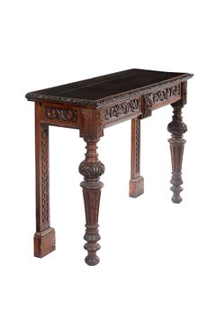 Late 19th Century Carved Oak Side Table with Two Fitted Drawers