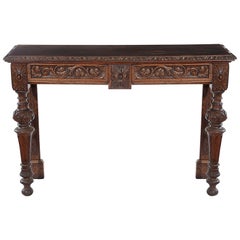 Late 19th Century Carved Oak Side Table with Two Fitted Drawers