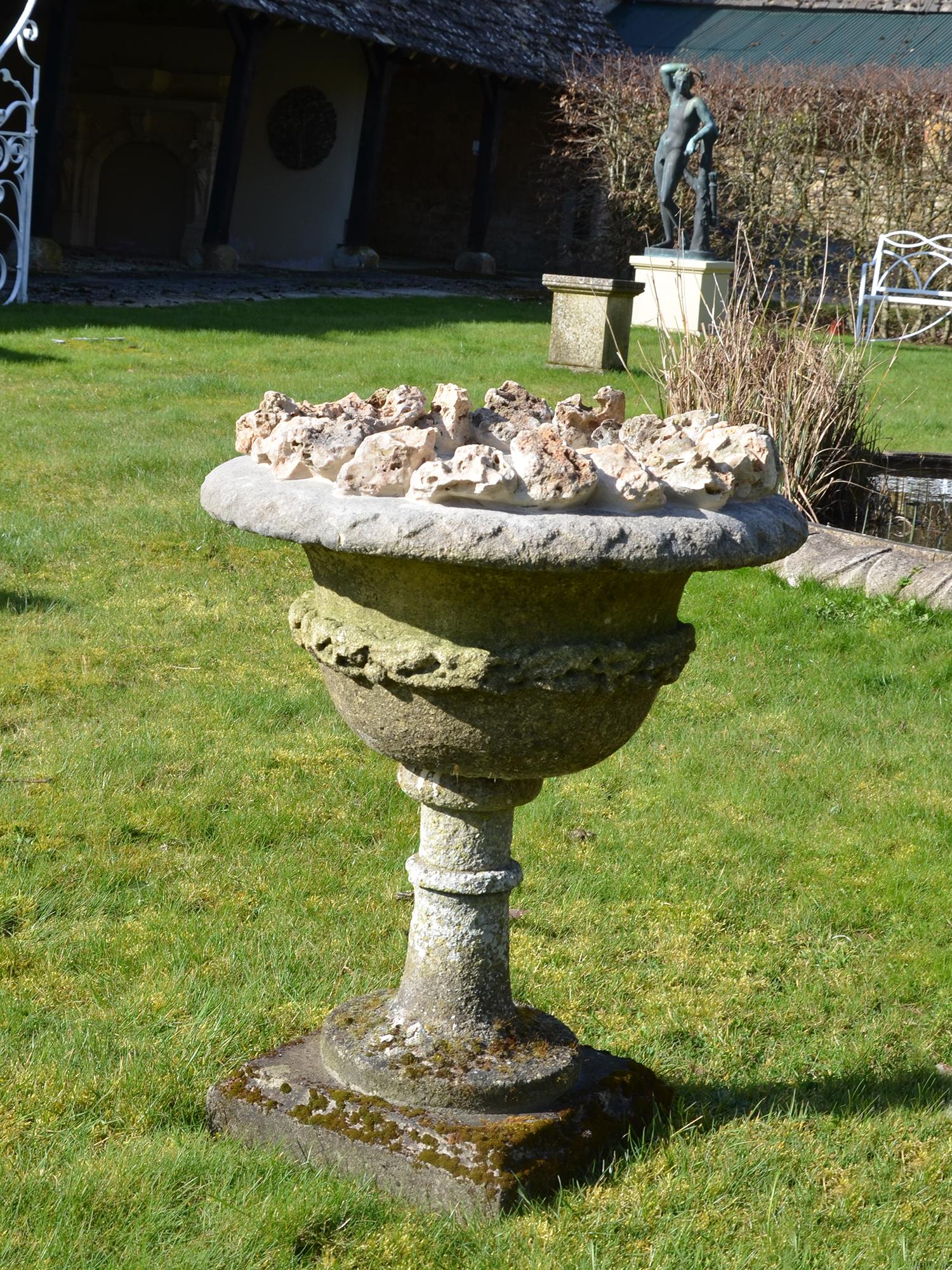 Late 19th Century Carved Stone Urn of Campana Form In Good Condition For Sale In Cheltenham, Gloucestershire