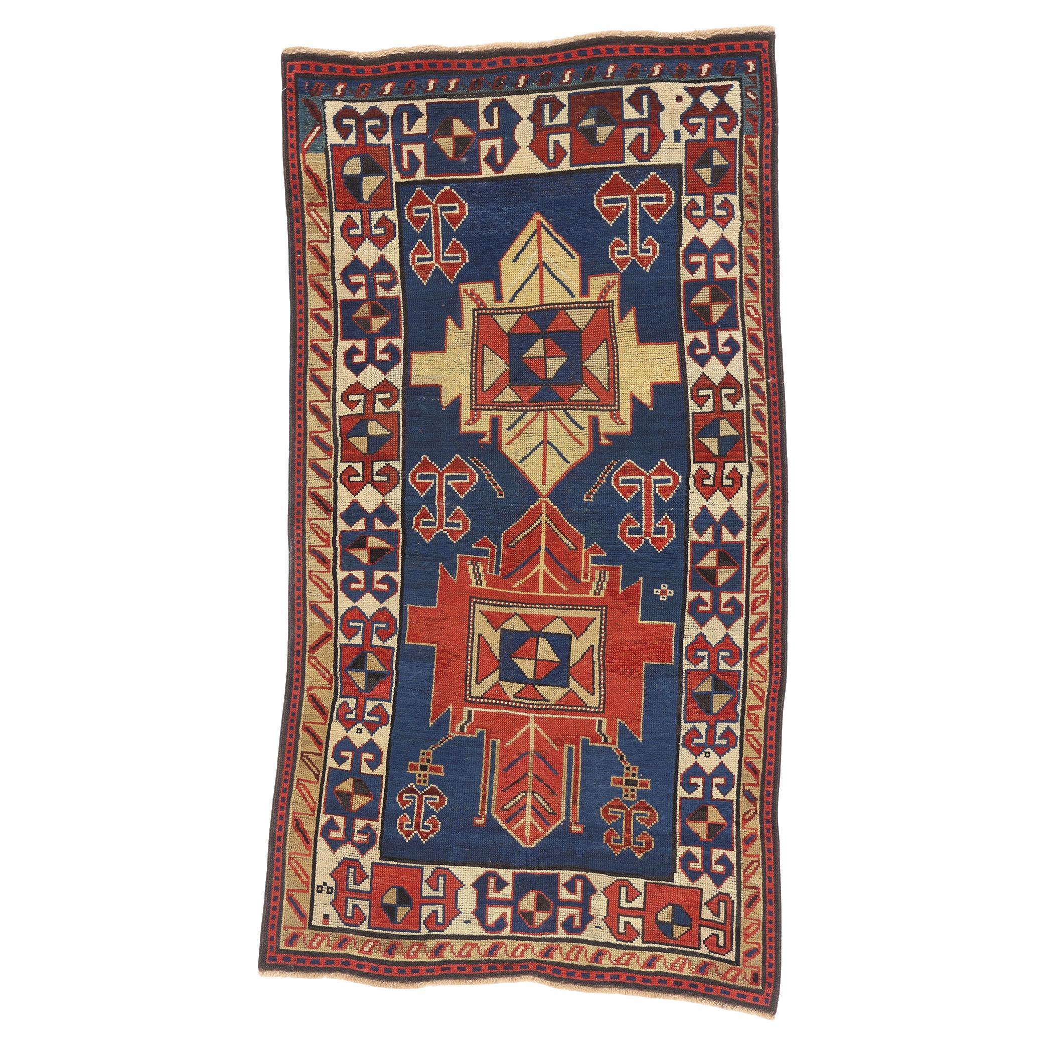 A Late 19th Century Caucasian Kazak Masterpiece of Tribal Elegance For Sale