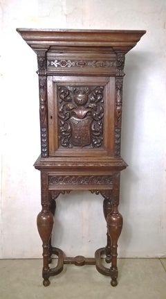 Late 19th Century Continental Carved Oak Cabinet on Stand