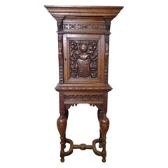 Late 19th Century Continental Carved Oak Cabinet on Stand
