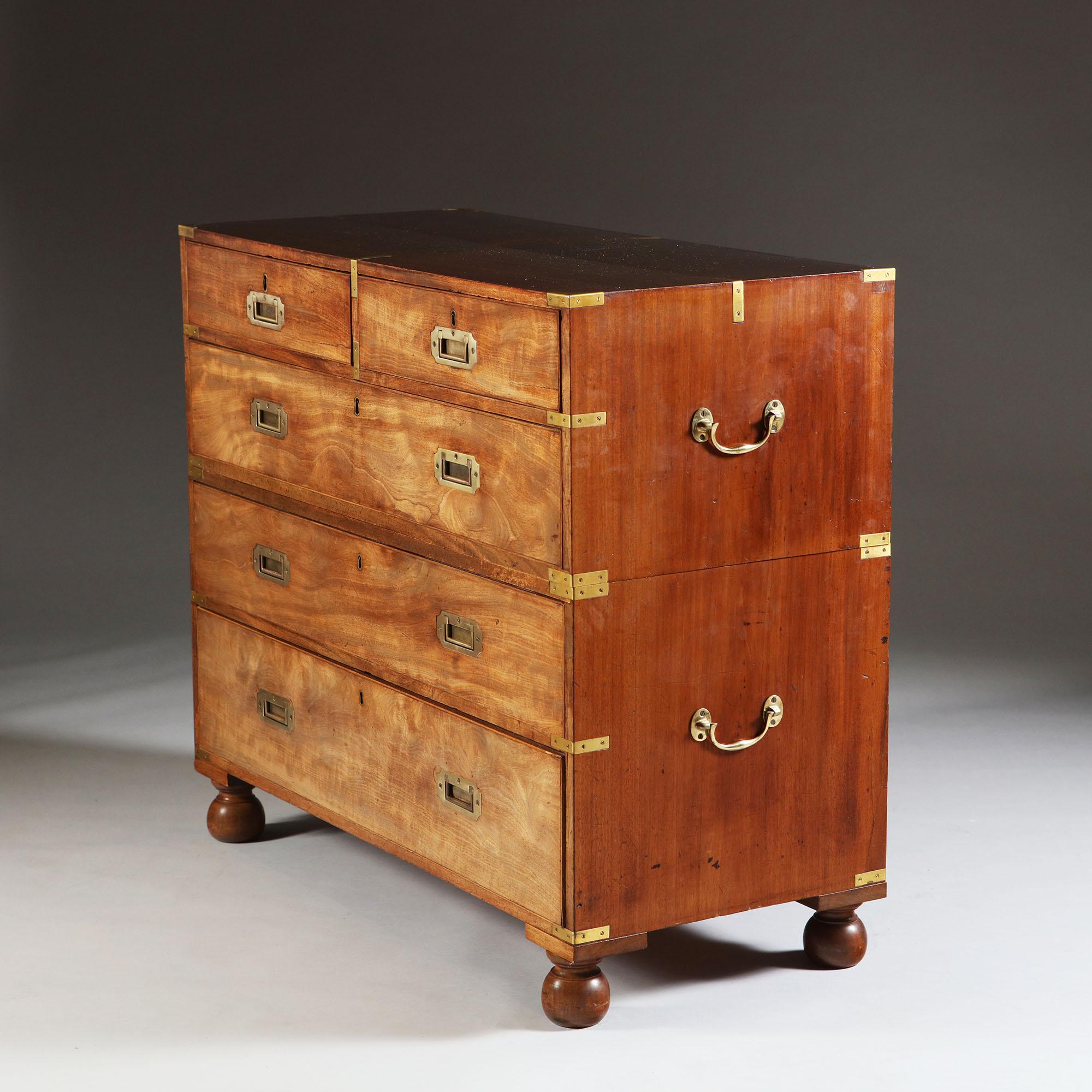 Late 19th Century English Mahogany Wood Campaign Chest of Drawers In Good Condition In London, GB