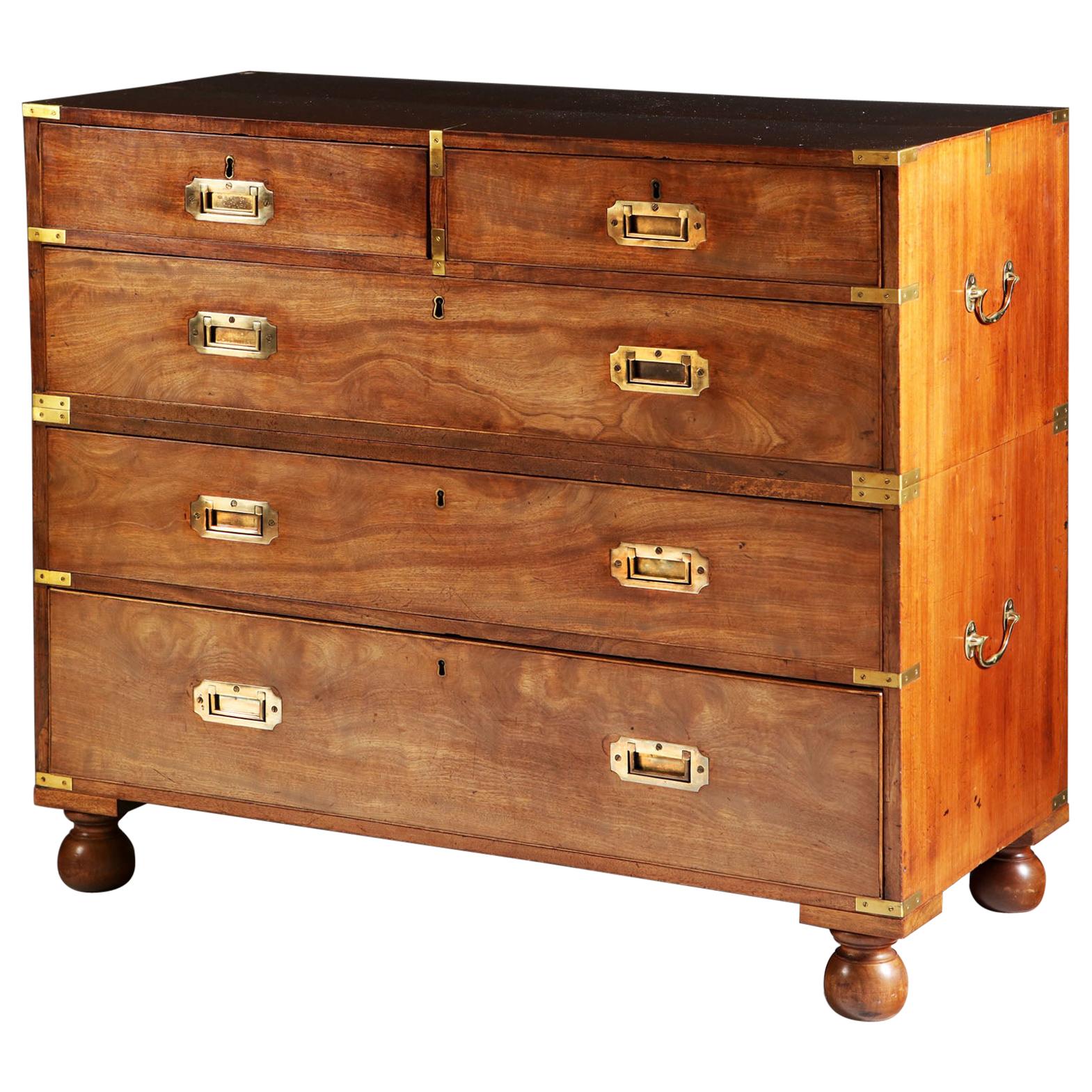 Late 19th Century English Mahogany Wood Campaign Chest of Drawers