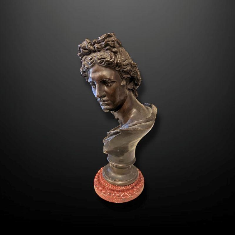 A late 19th Century French bronze bust of Apollo Belvedere siglo XIX en venta