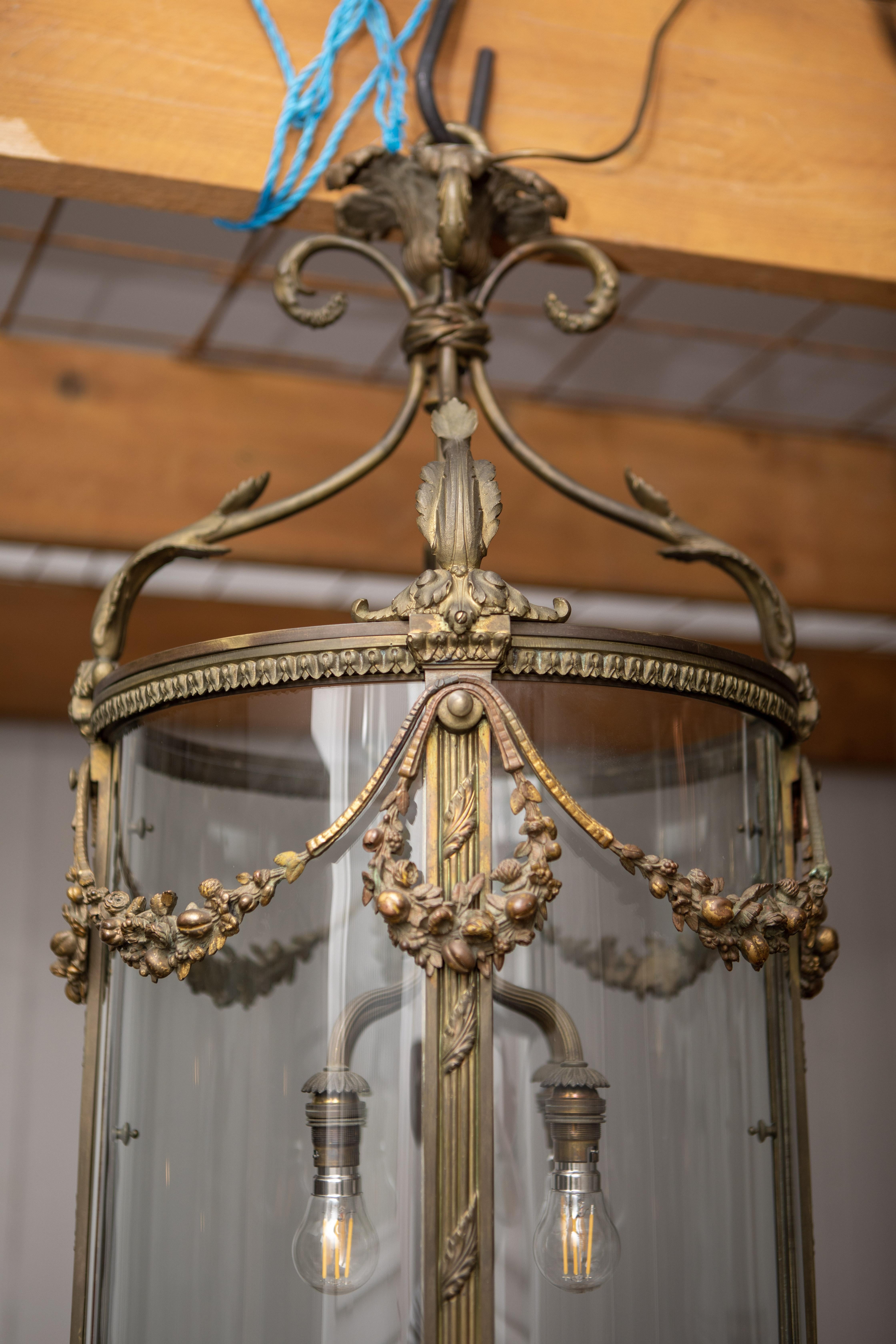 A Late 19th Century French Bronze Hall Lantern, Circa 1900 For Sale 1