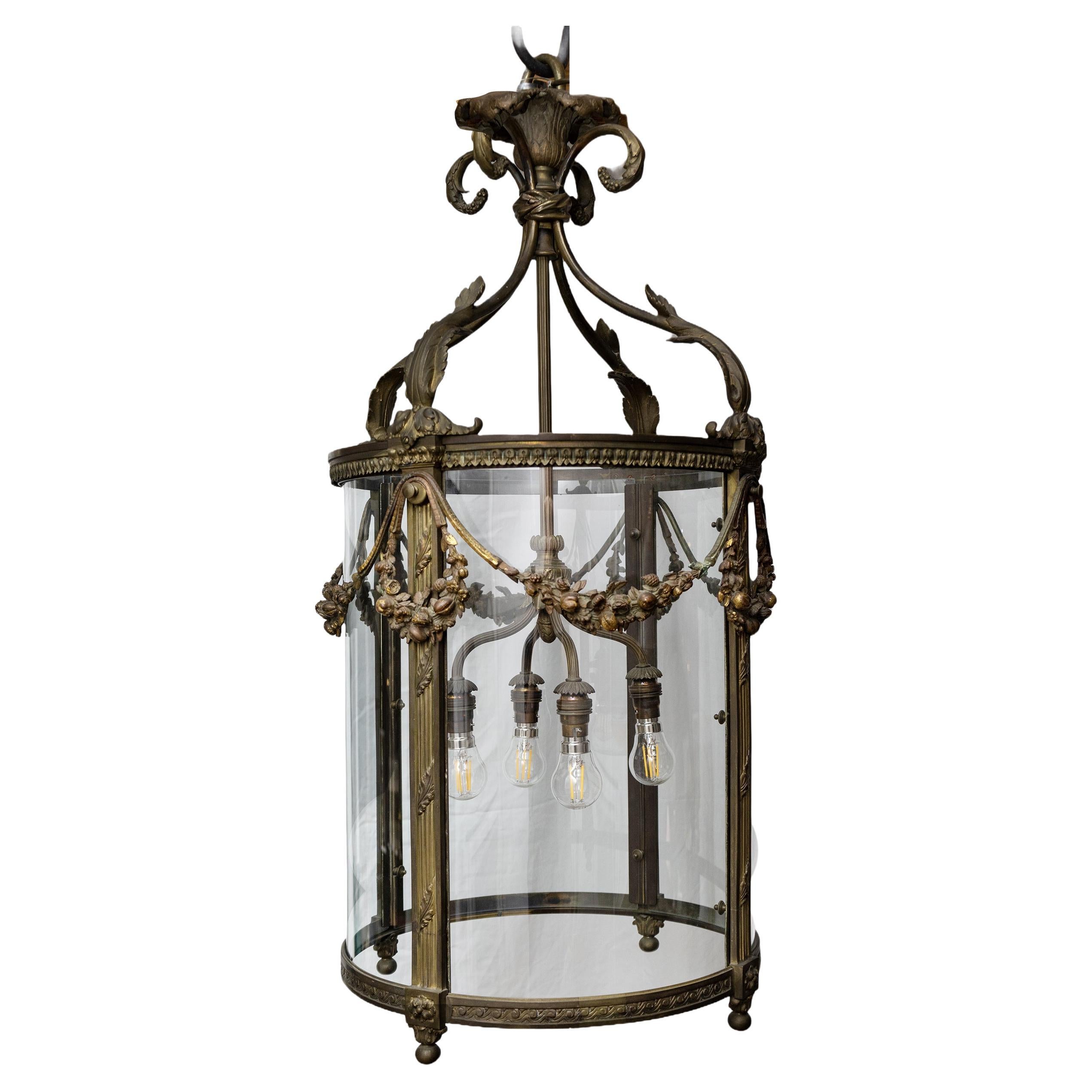 A Late 19th Century French Bronze Hall Lantern, Circa 1900 For Sale