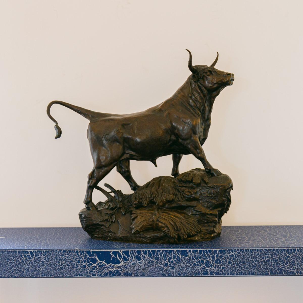 Art Nouveau Late 19th Century French Bronze of a Bull by Auguste Cain