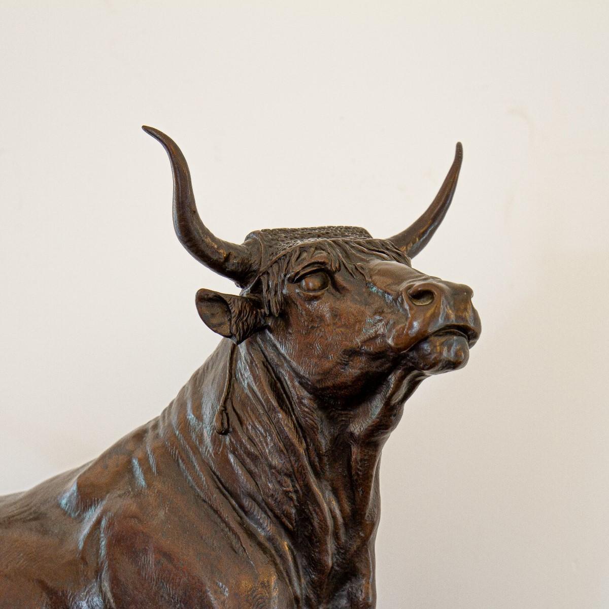 Late 19th Century French Bronze of a Bull by Auguste Cain 1