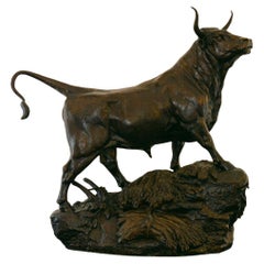 Late 19th Century French Bronze of a Bull by Auguste Cain