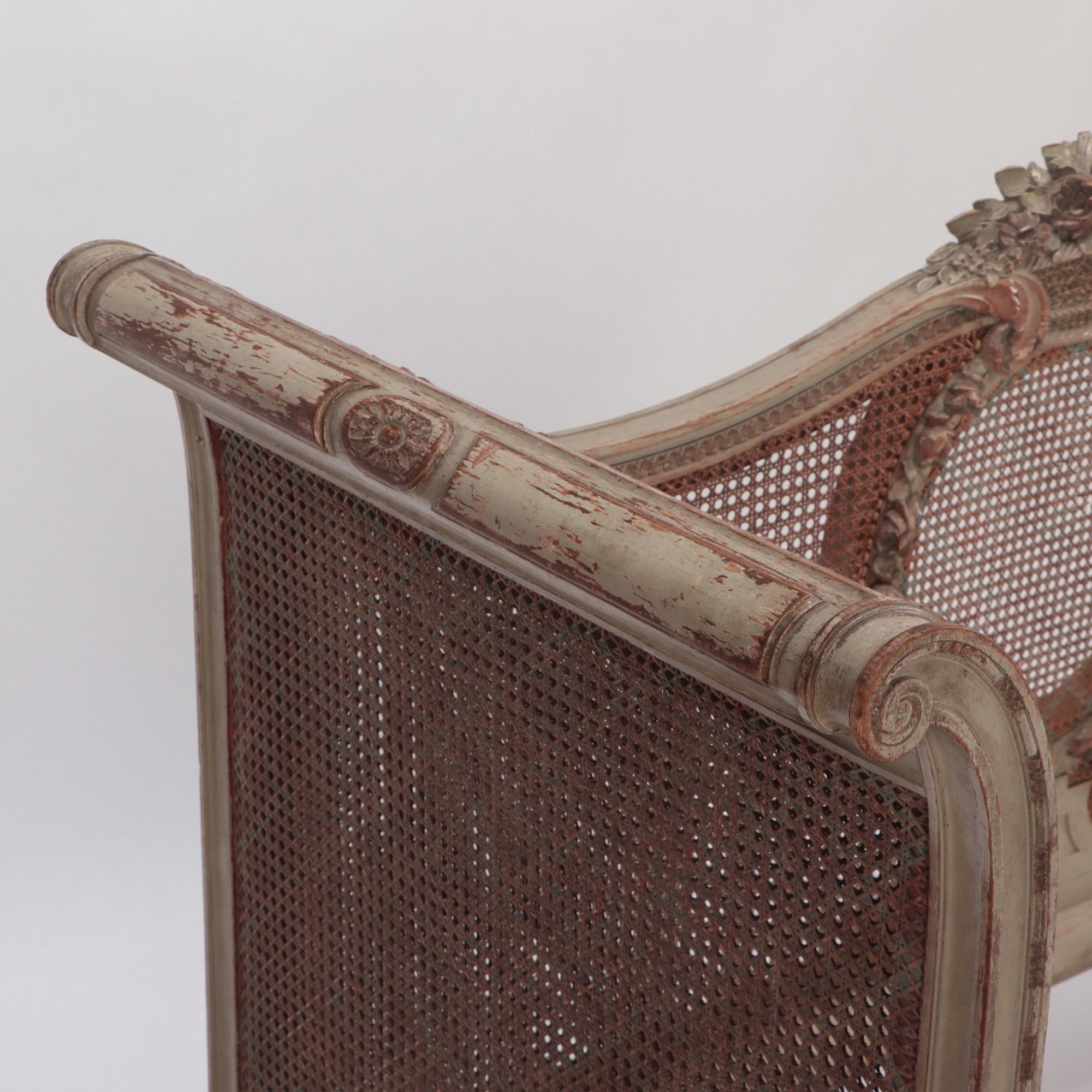 European Late 19th Century French Directoire Painted Cane Daybed/Settee, C 1880 For Sale