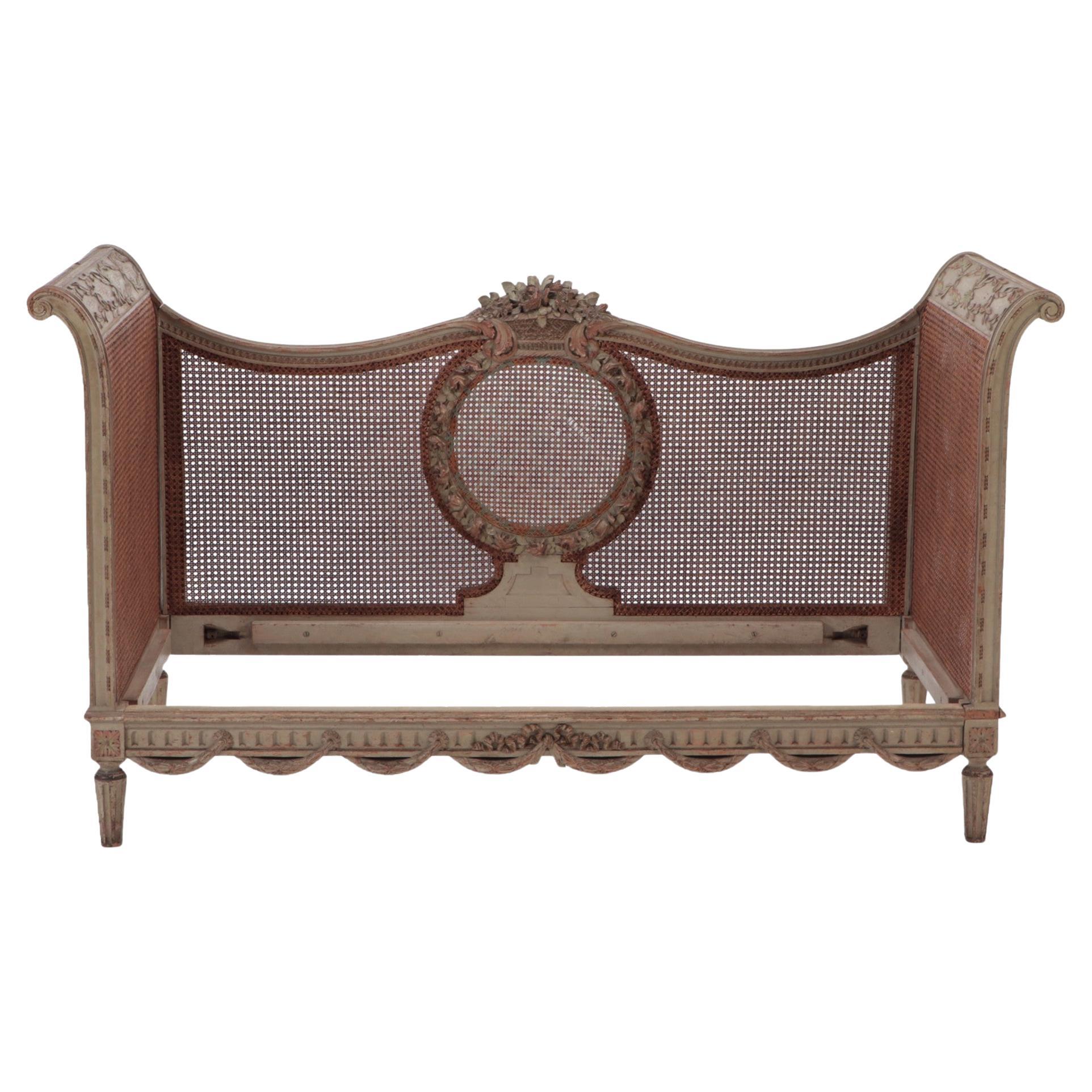 Late 19th Century French Directoire Painted Cane Daybed/Settee, C 1880 For Sale