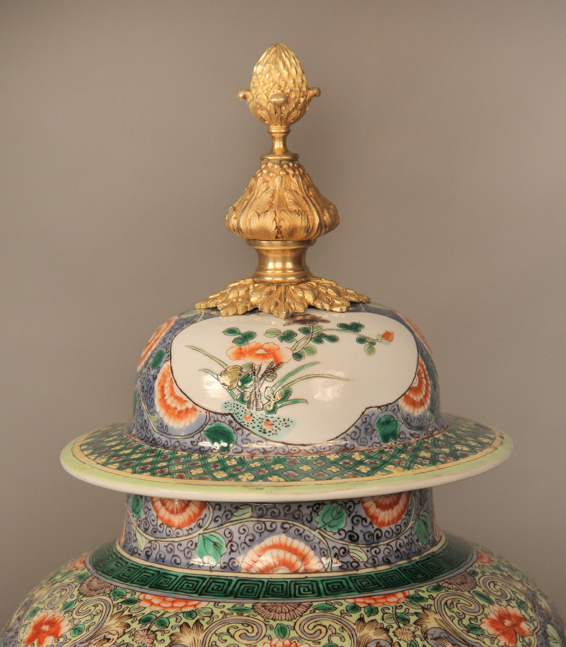 Belle Époque Late 19th Century French Gilt Bronze Mounted Chinese Porcelain Vase For Sale