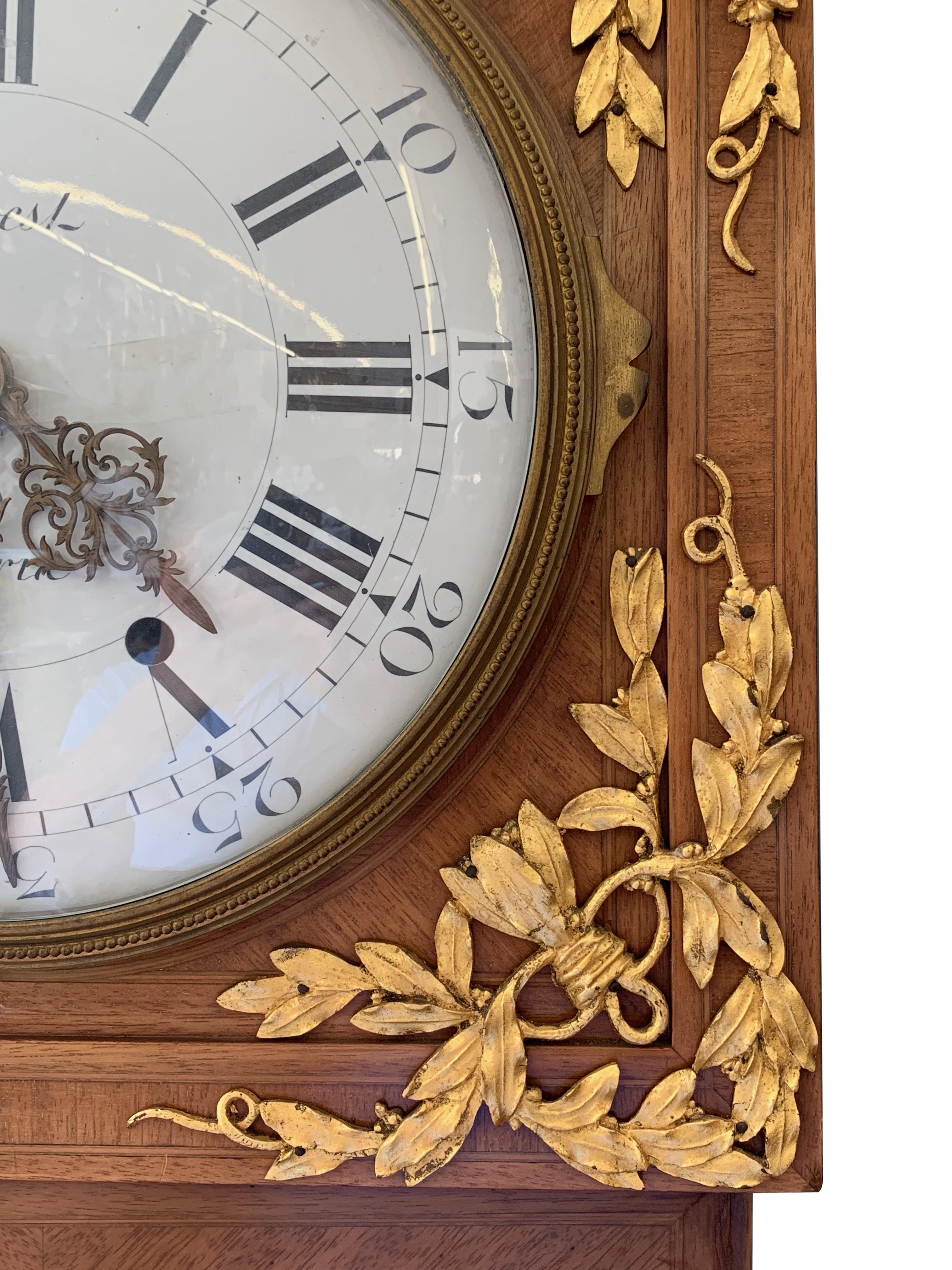 Late 19th Century French Louis XVI Style Gilt-Bronze Mounted Grandfather Clock For Sale 5