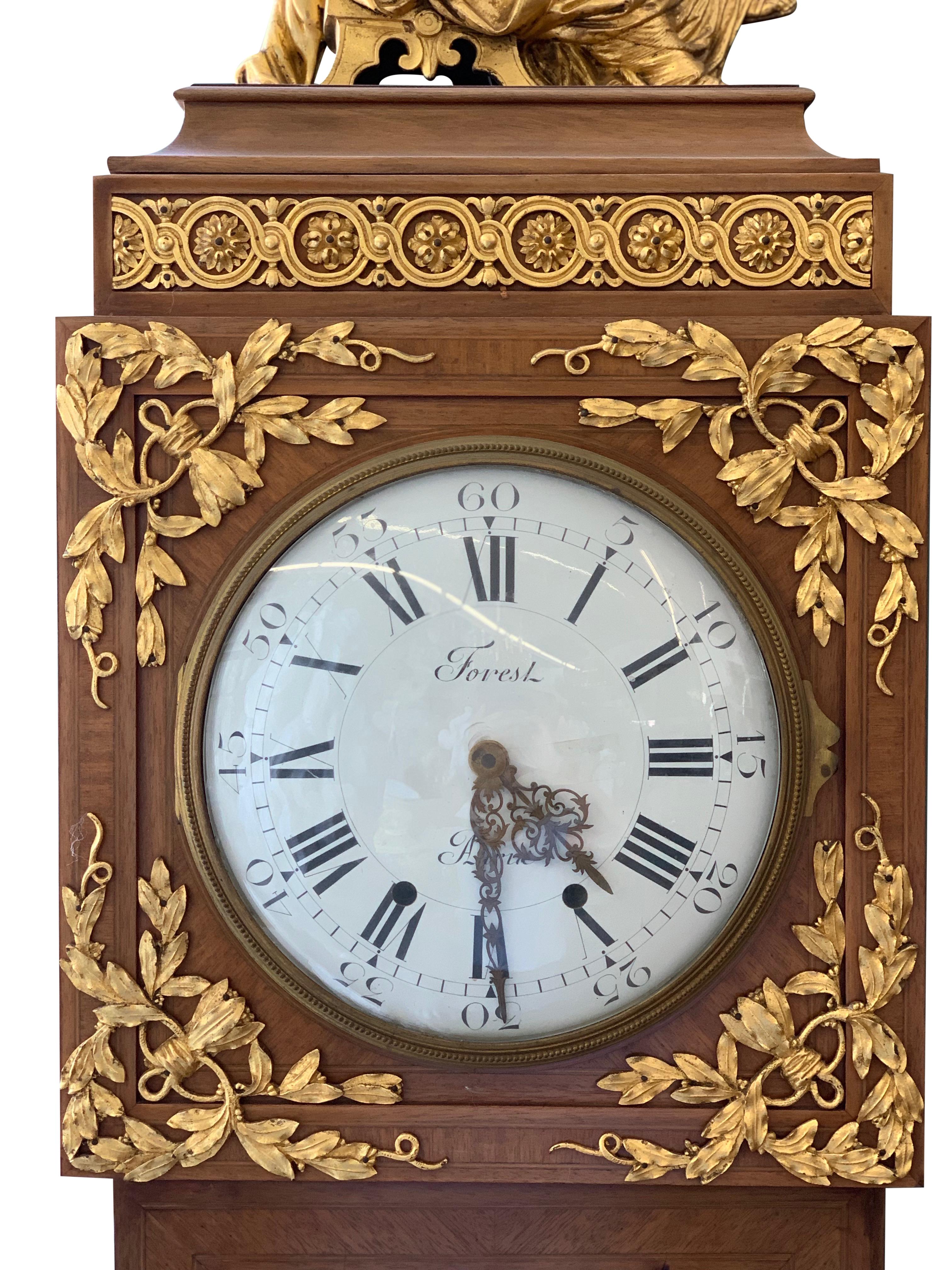 Late 19th Century French Louis XVI Style Gilt-Bronze Mounted Grandfather Clock For Sale 1