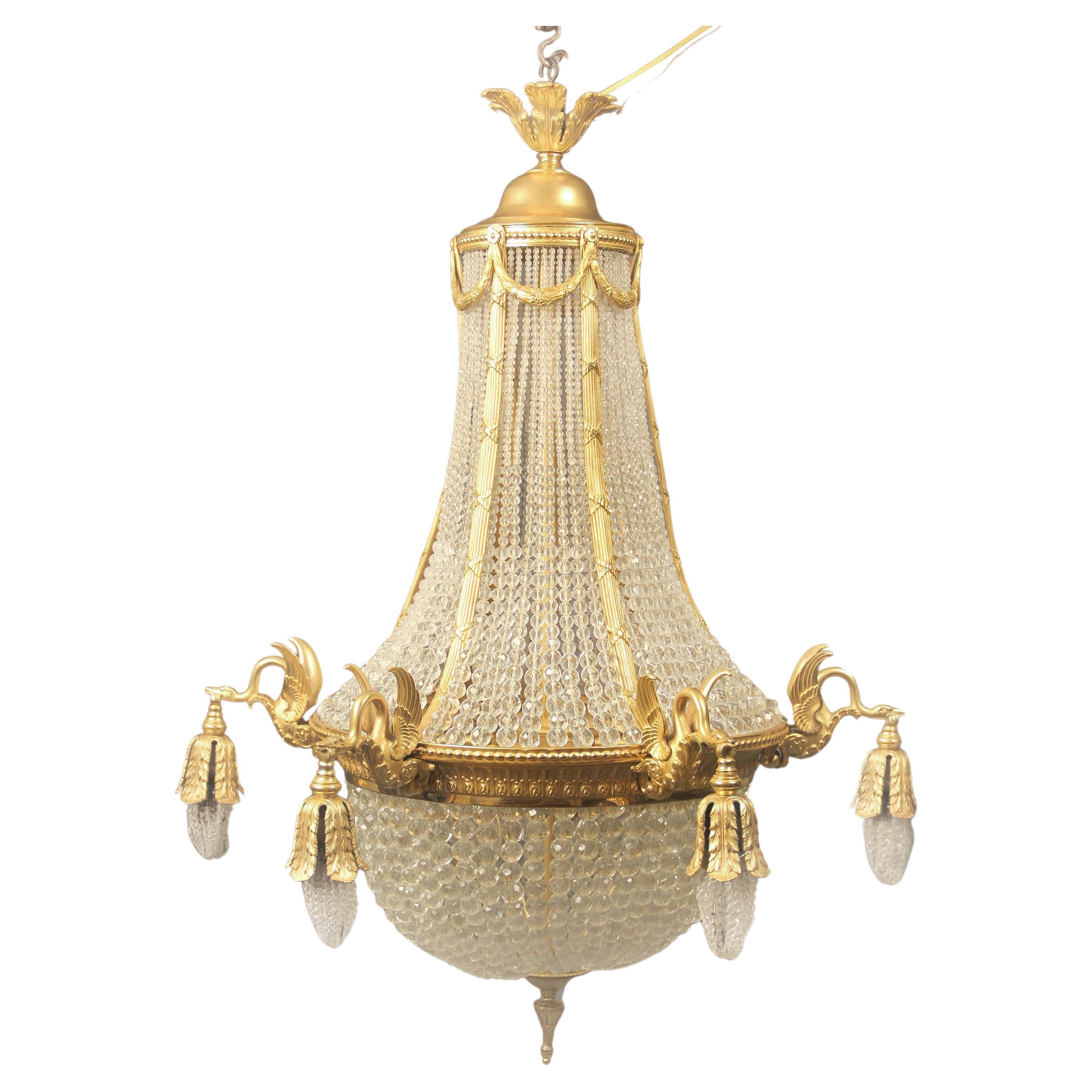 A late 19th century gilt bronze Empire Chandelier For Sale
