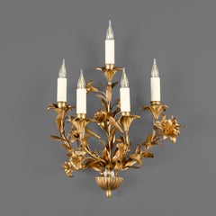 A Late 19th Century Gilt Bronze Louis XVI Style Lily Flower Wall Sconce