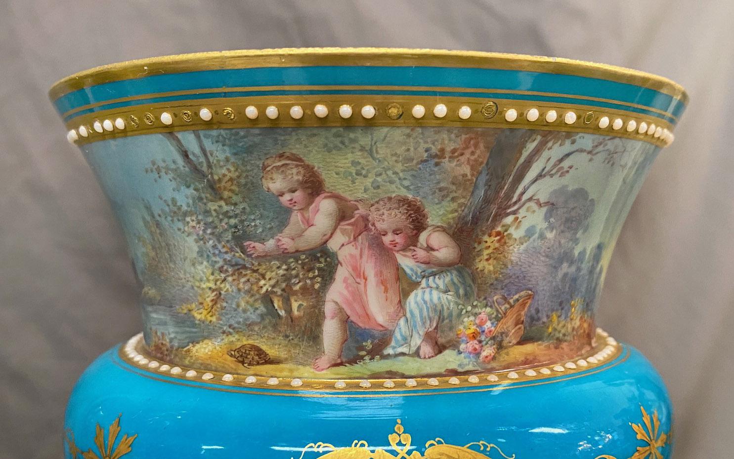 Belle Époque Late 19th Century Gilt Bronze Mounted Turquoise Sèvres Style Porcelain Planter
