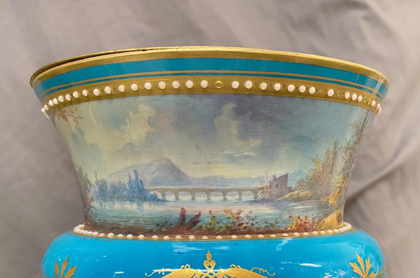 Late 19th Century Gilt Bronze Mounted Turquoise Sèvres Style Porcelain Planter In Good Condition In New York, NY