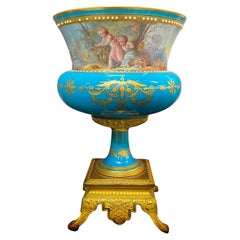 Late 19th Century Gilt Bronze Mounted Turquoise Sèvres Style Porcelain Planter