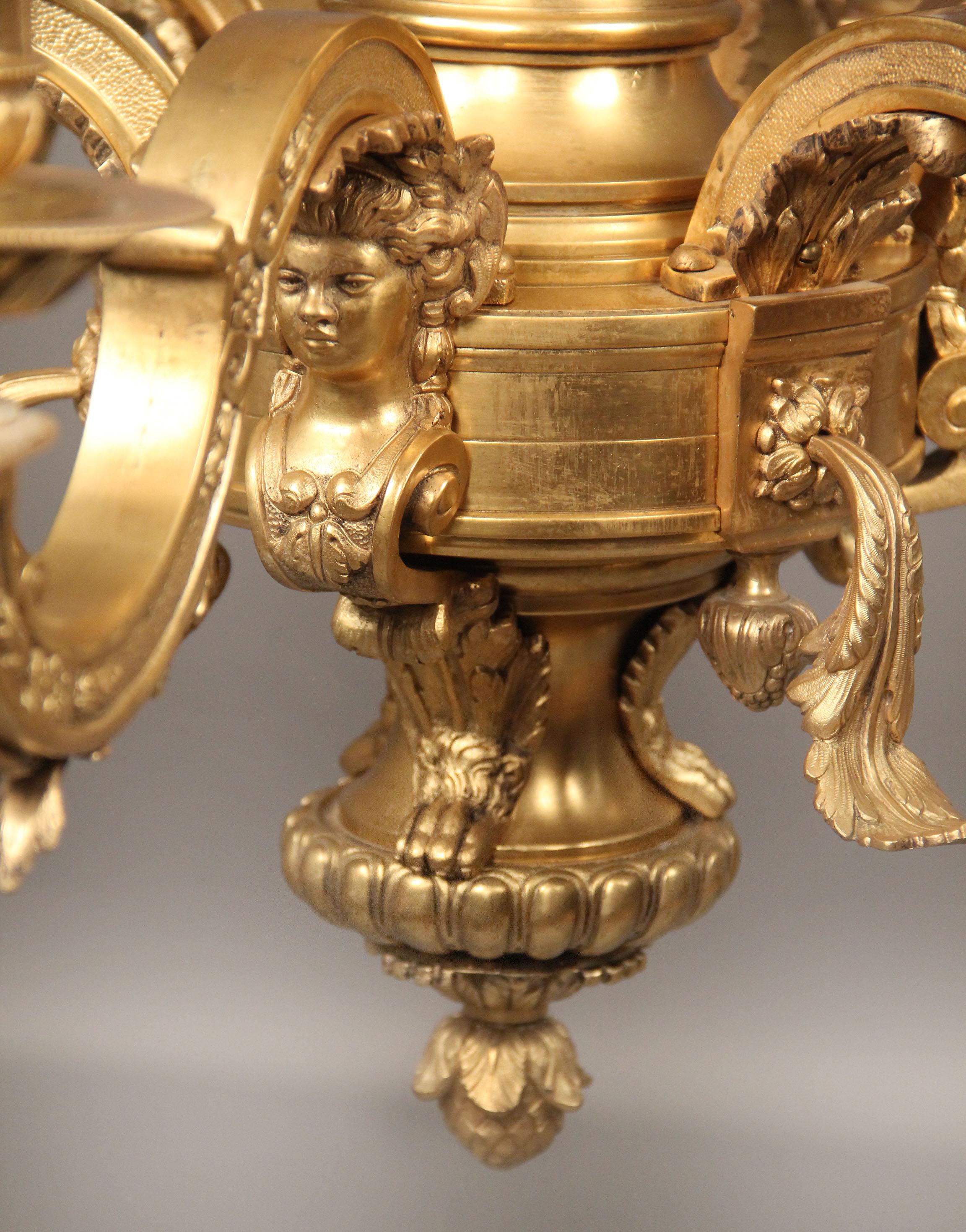 Belle Époque Late 19th Century Gilt Bronze Six Light Chandelier For Sale