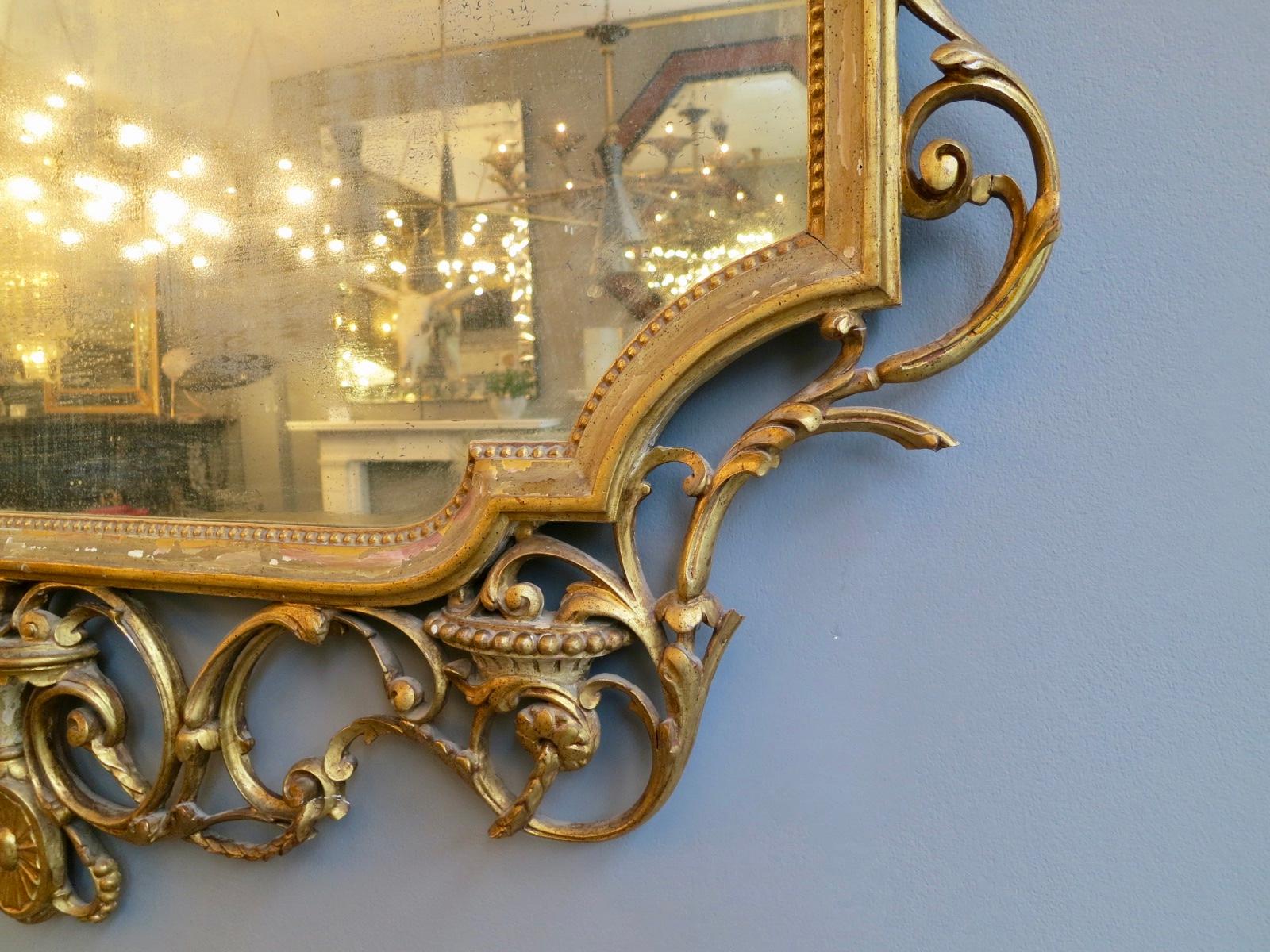 Late 19th Century Gold Gilt Italian Neoclassical Carved Wood Mirror In Good Condition In London, GB