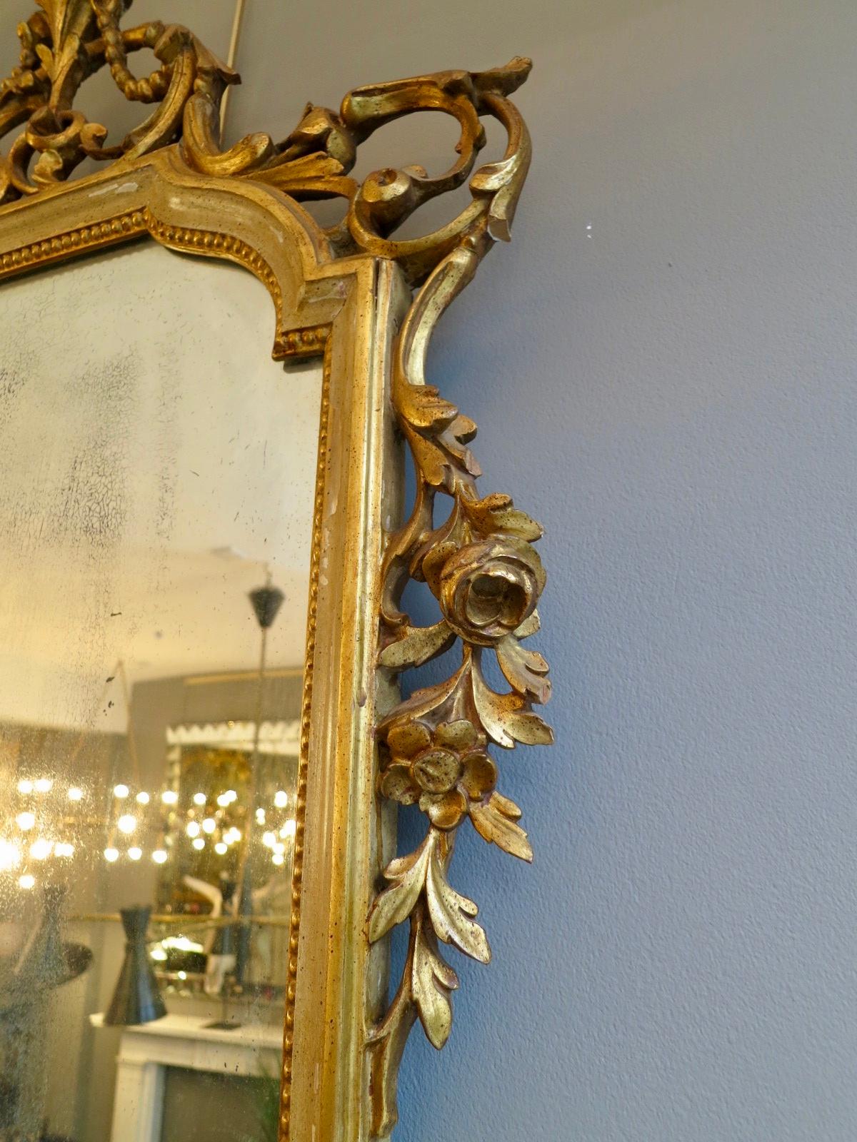 Late 19th Century Gold Gilt Italian Neoclassical Carved Wood Mirror 1