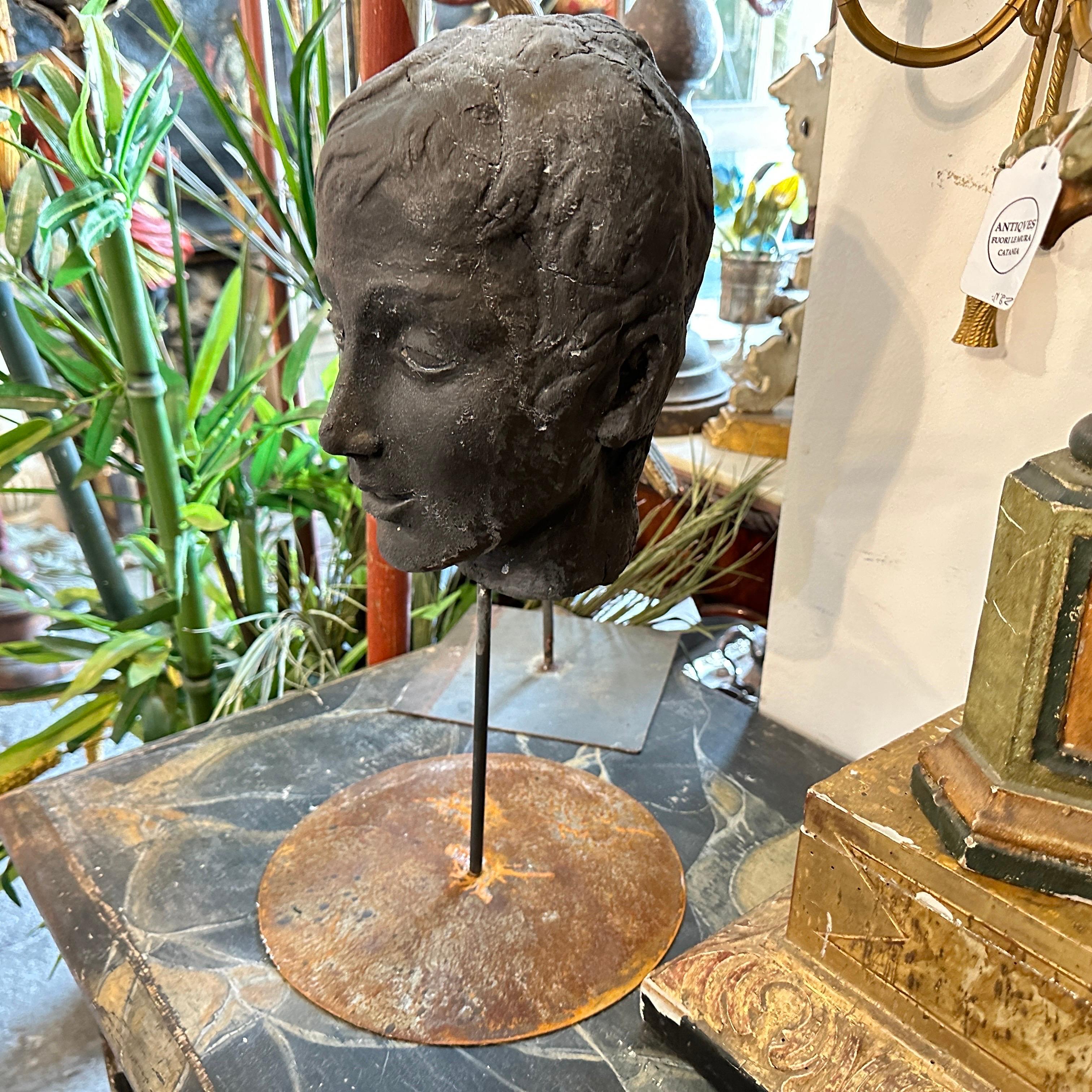 Iron A Late 19th century Hand Crafted Clay Sicilian Head of a Young Man For Sale