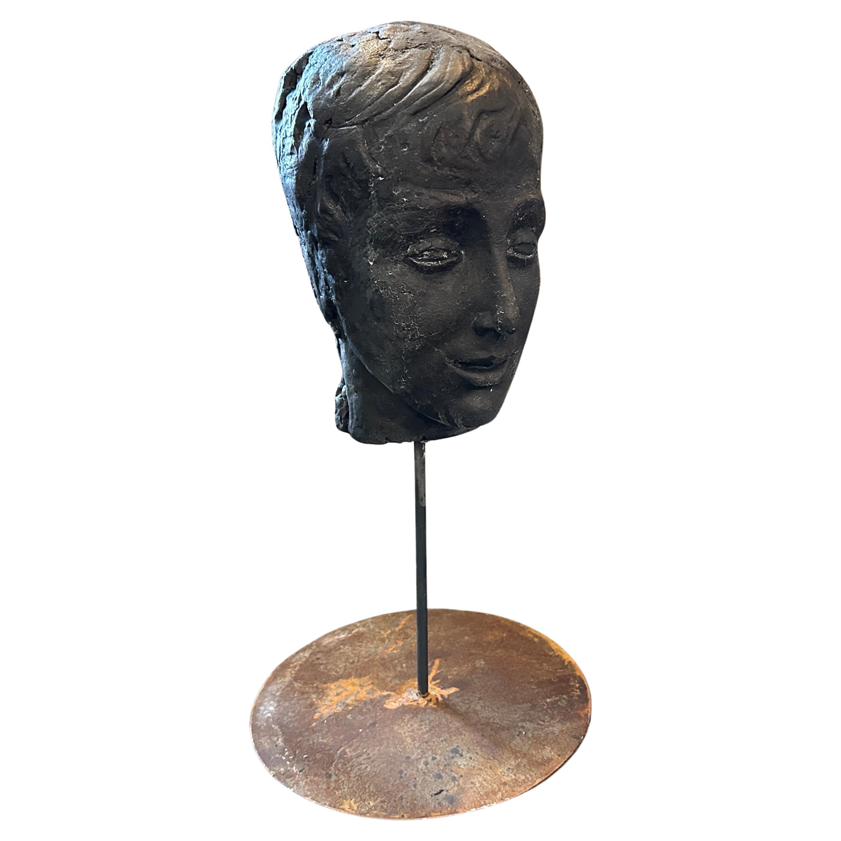 A Late 19th century Hand Crafted Clay Sicilian Head of a Young Man For Sale