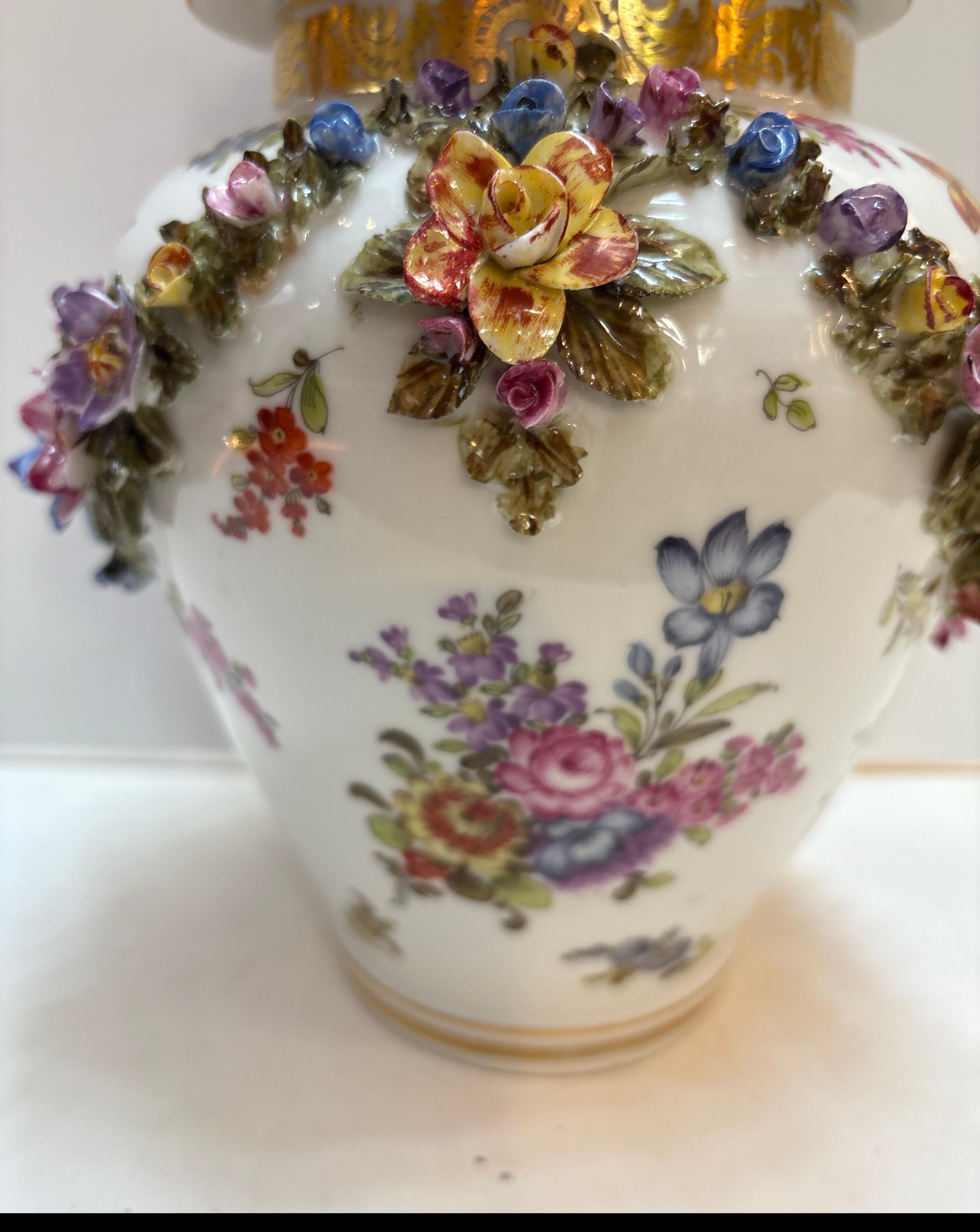 Hand-Painted A Late 19th Century Hand Painted Dresden urn For Sale
