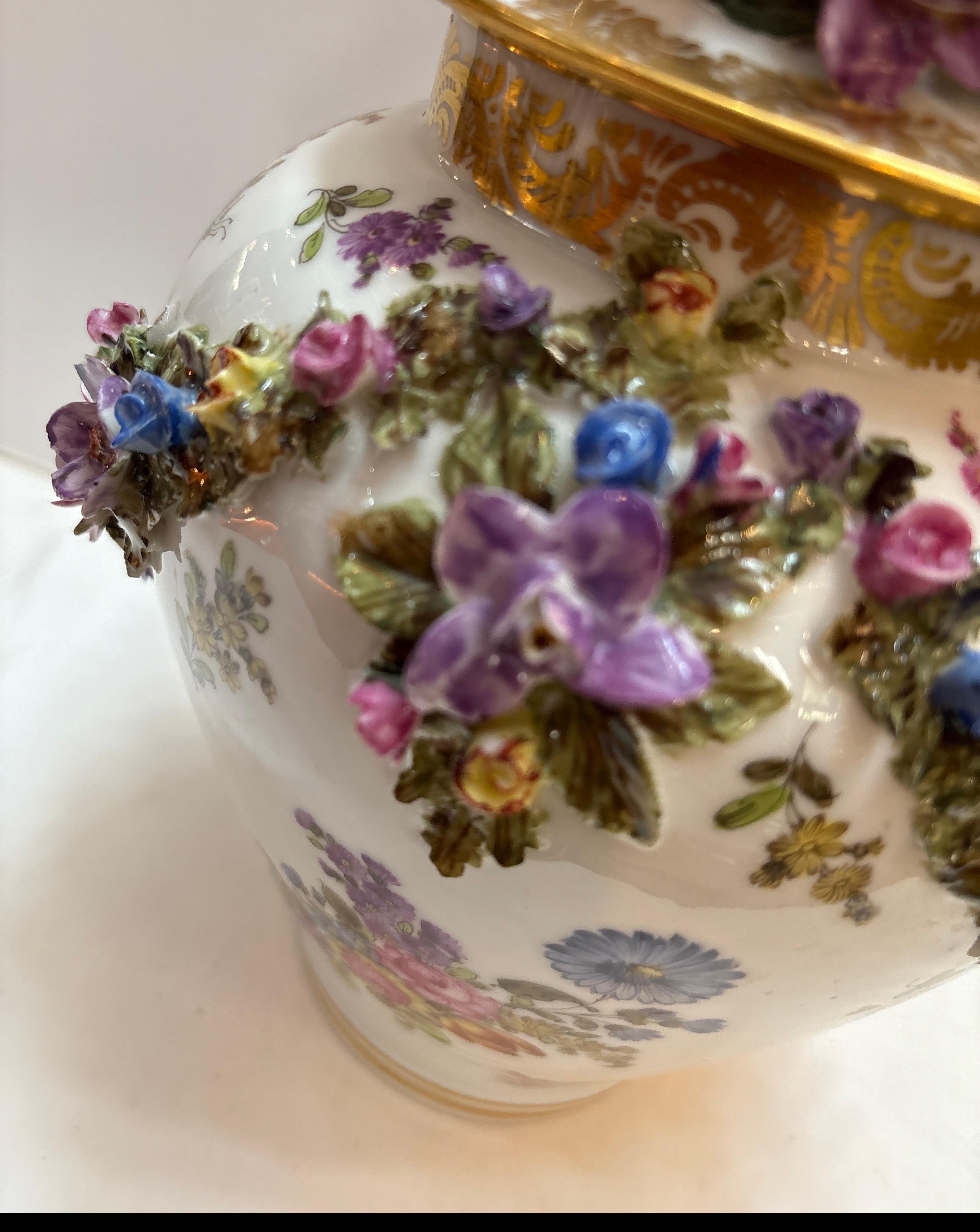 Porcelain A Late 19th Century Hand Painted Dresden urn For Sale