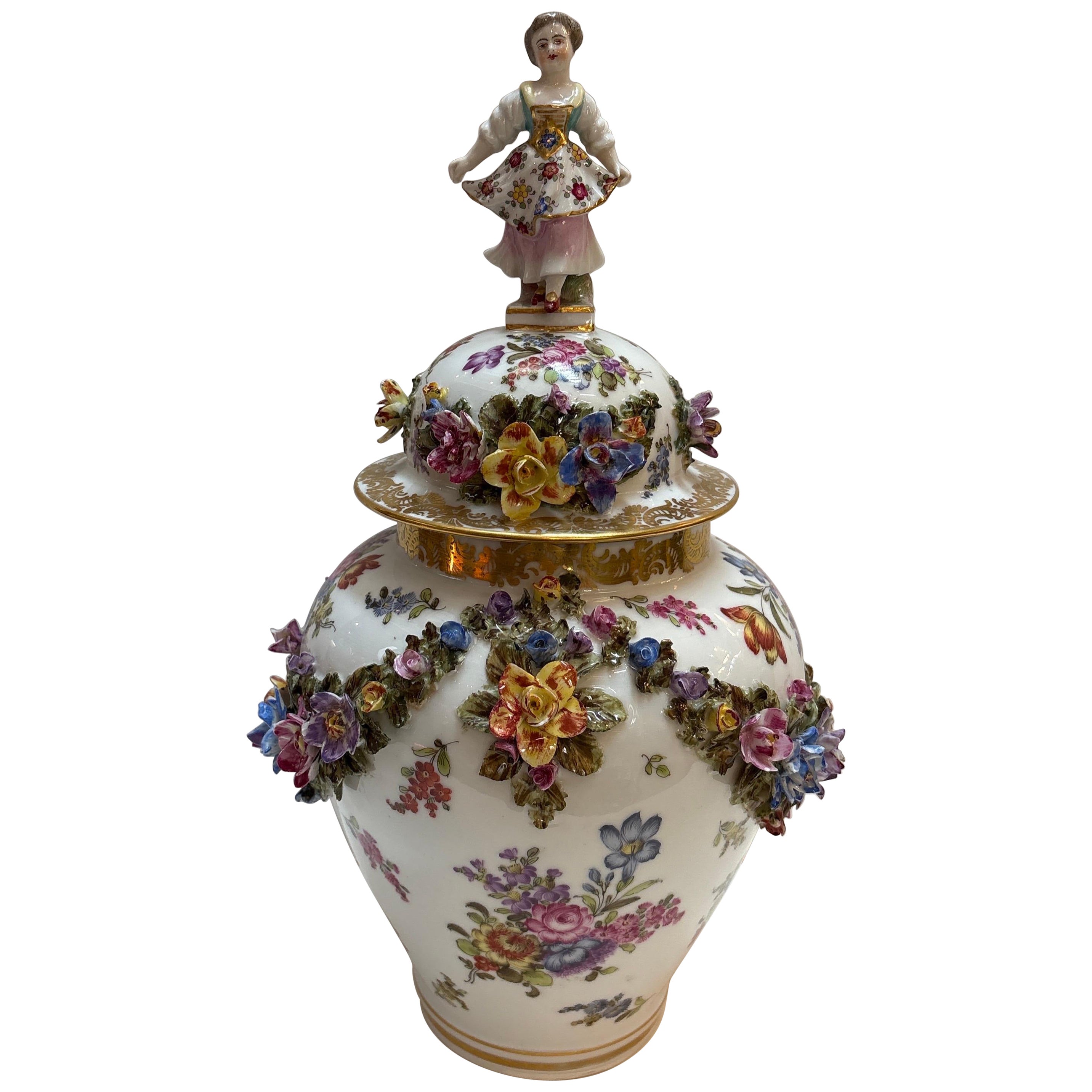 A Late 19th Century Hand Painted Dresden urn For Sale