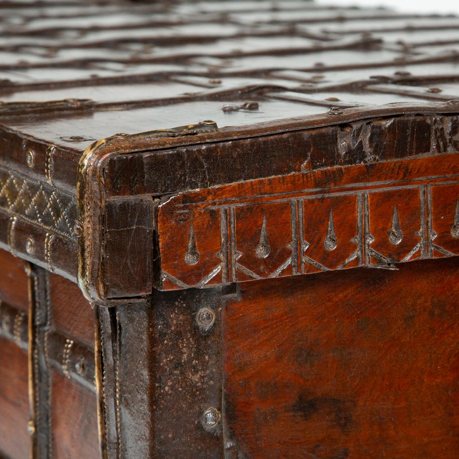 Late 19th Century Iron Bound Teak Haveli Trunk For Sale 3