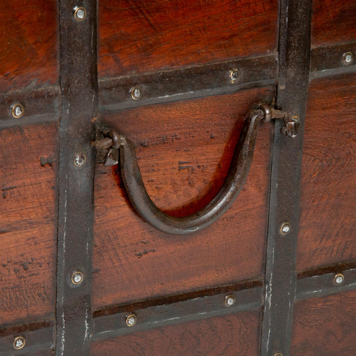 Late 19th Century Iron Bound Teak Haveli Trunk For Sale 4