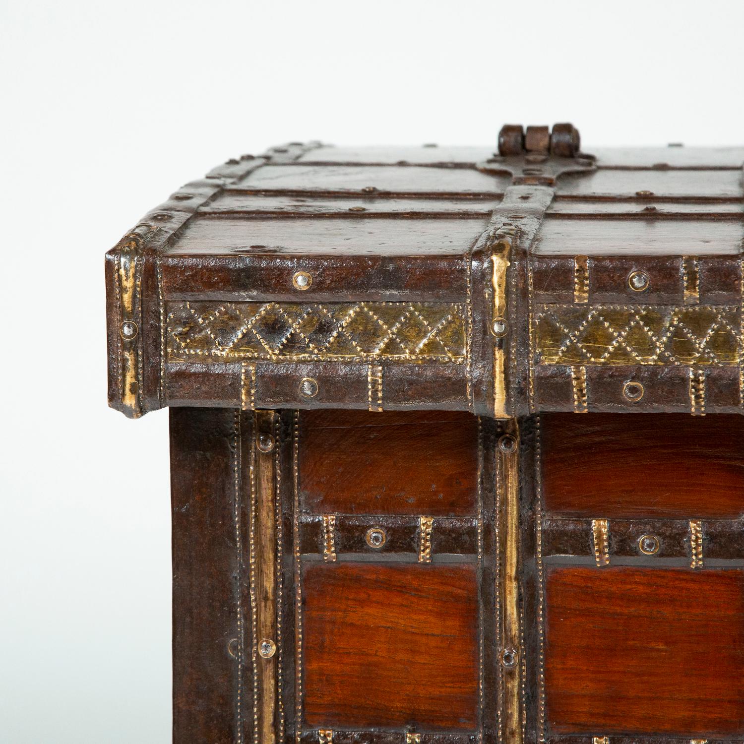 Late 19th Century Iron Bound Teak Haveli Trunk For Sale 1