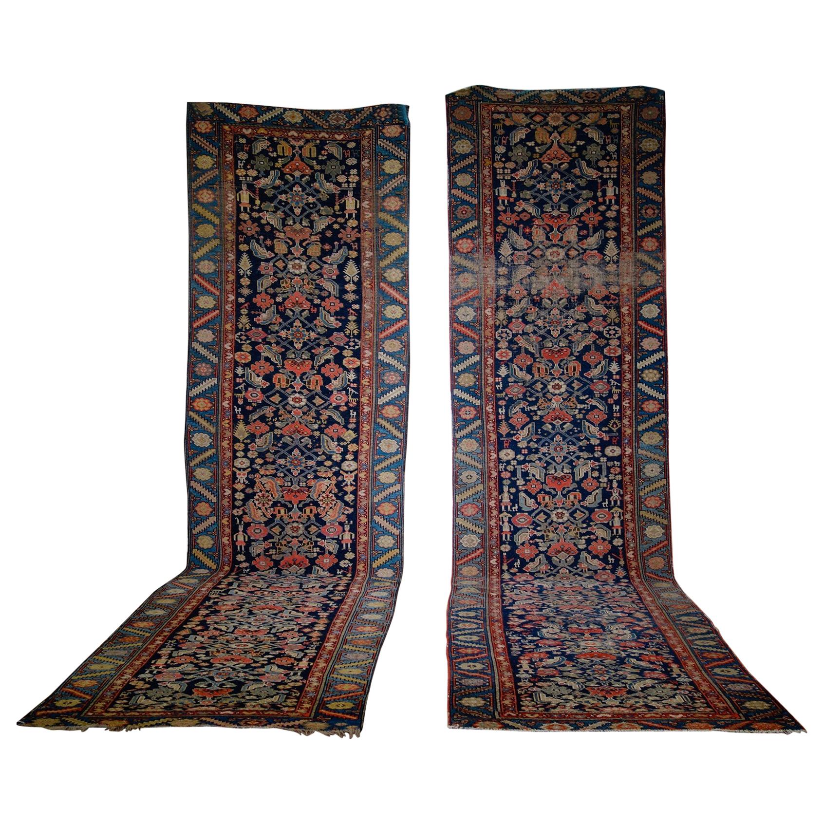 Late 19th Century Long Near Pair of Malayer Persian Runners, Rugs Colourful