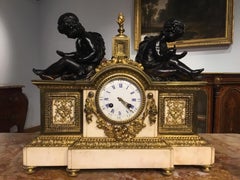 Late 19th Century Marble, Bronze and Ormolu French Clock Garniture