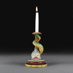A Late 19th Century Minton Ceramic Dolphin Candlestick